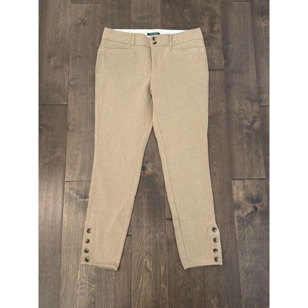 Lauren Ralph Lauren Womens Twill Brown Dress Pants Size 10 Button Hem 32x28